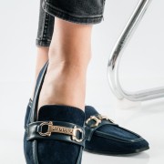 Suede Loafers με δερμάτινη φάσα και χρυσή αγκράφα ΜΠΛΕ Suede Loafers με δερμάτινη φάσα και χρυσή αγκράφα ΜΠΛΕ