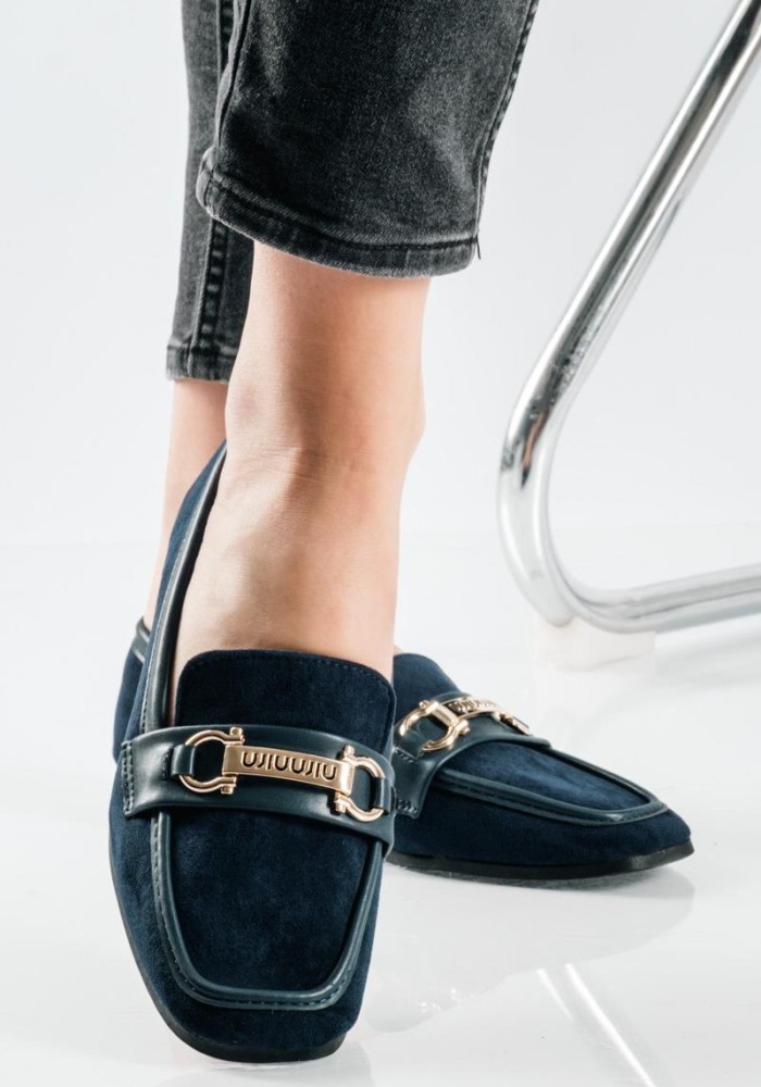 Suede Loafers με δερμάτινη φάσα και χρυσή αγκράφα ΜΠΛΕ
