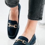 Suede Loafers με δερμάτινη φάσα και χρυσή αγκράφα ΜΠΛΕ Suede Loafers με δερμάτινη φάσα και χρυσή αγκράφα ΜΠΛΕ