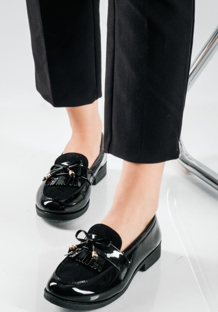 Λουστρίνι Loafers με Σουέτ Λεπτομέρεια και Φιόγκο ΜΑΥΡΟ