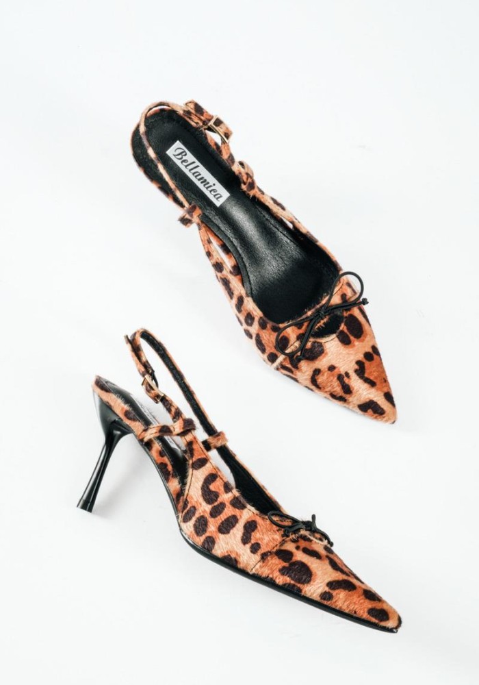 Slingback ponyskin γόβες με ιδιαίτερο print και λεπτό φιογκάκι μπροστά ΛΕΟΠΑΡ