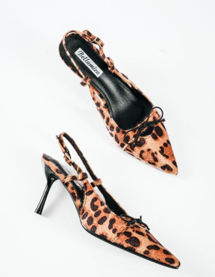 Slingback ponyskin γόβες με ιδιαίτερο print και λεπτό φιογκάκι μπροστά ΛΕΟΠΑΡ