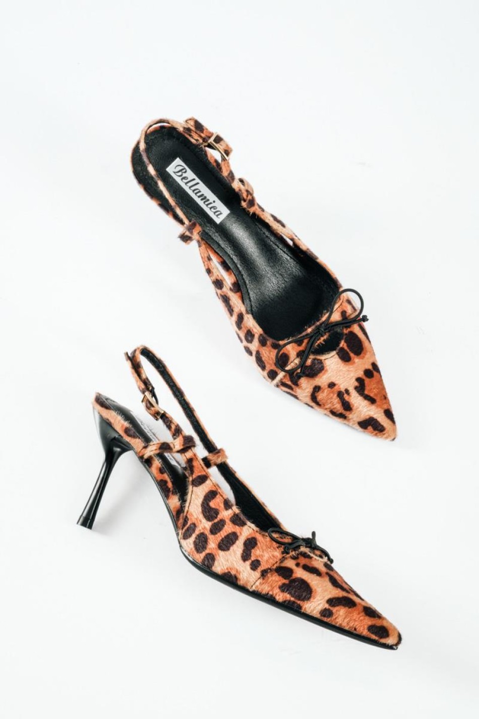 Slingback ponyskin γόβες με ιδιαίτερο print και λεπτό φιογκάκι μπροστά ΛΕΟΠΑΡ