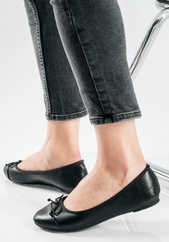 Basic ballerinas με μικρό φιογκάκι και στρογγυλή μύτη ΜΑΥΡΟ