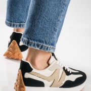 Chunky sneakers με συνδυασμό υλικών και ιδιαίτερο σχέδιο στη σόλα ΜΑΥΡΟ Chunky sneakers με συνδυασμό υλικών και ιδιαίτερο σχέδιο στη σόλα ΜΑΥΡΟ