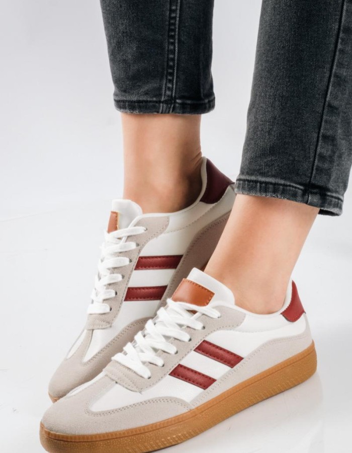Retro sneakers με δίχρωμες ρίγες και καφέ σόλα ΜΠΟΡΝΤΩ