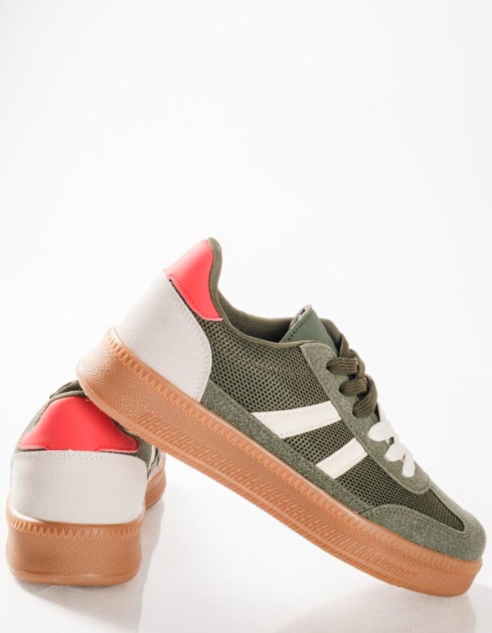 Casual Sneakers με λευκές πλαϊνές ρίγες, δίχτυ και suede επένδυση στο μπροστινό μέρος ΛΑΔΙ