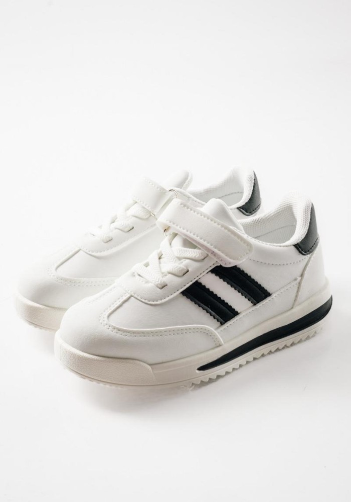 Sneakers για αγόρι με velcro και ελαστικά κορδόνια ΑΣΠΡΟ/ΜΑΥΡΟ