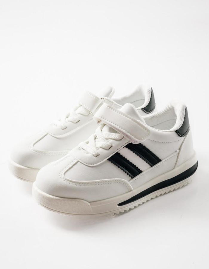 Sneakers για αγόρι με velcro και ελαστικά κορδόνια ΑΣΠΡΟ/ΜΑΥΡΟ