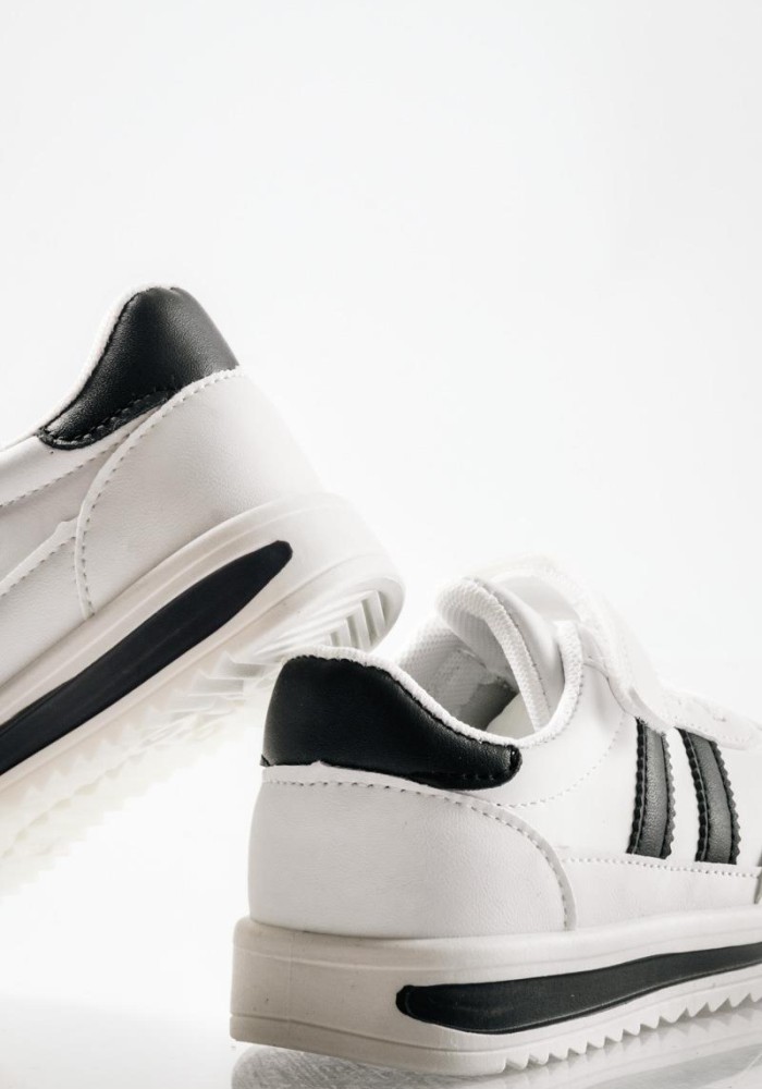 Sneakers για αγόρι με velcro και ελαστικά κορδόνια ΑΣΠΡΟ/ΜΑΥΡΟ