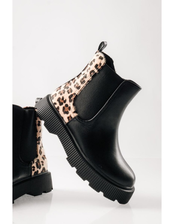IQ Chelsea μποτάκια για κορίτσια με leopard λεπτομέρεια ΜΑΥΡΟ