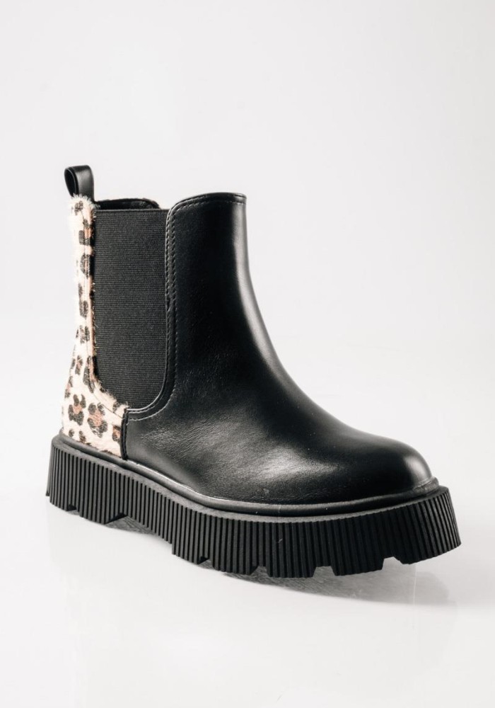 IQ Chelsea μποτάκια για κορίτσια με leopard λεπτομέρεια ΜΑΥΡΟ