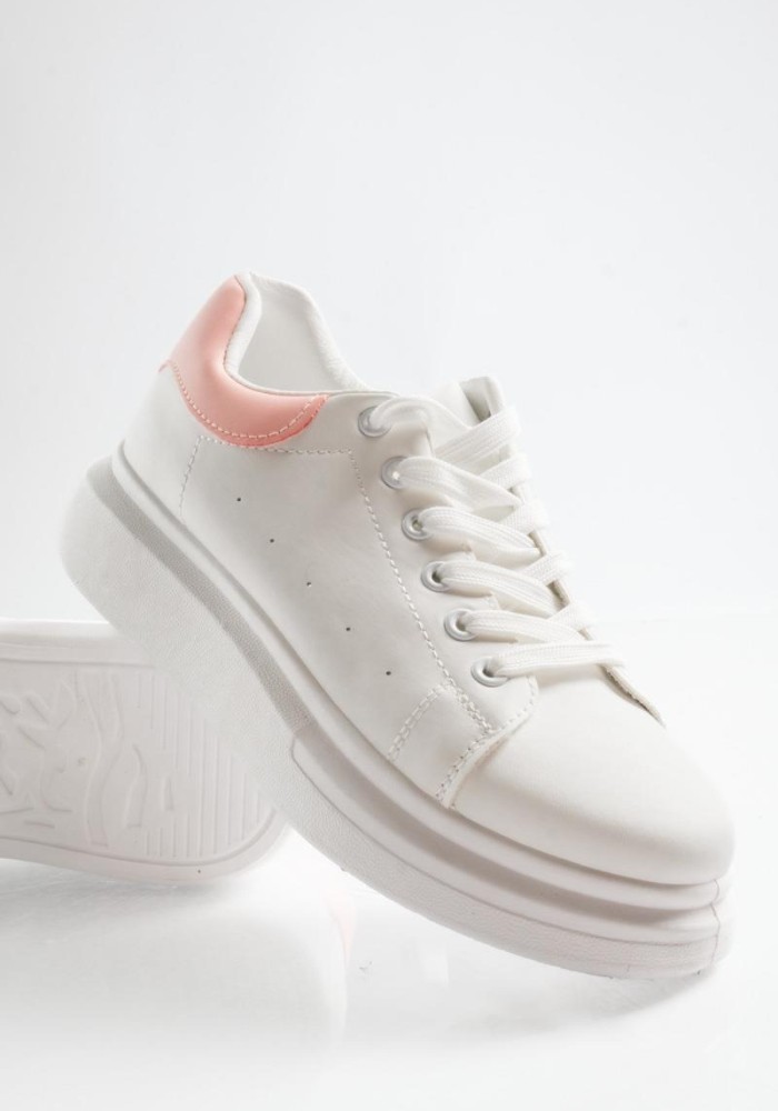 Δίσολα sneakers λευκά με ροζ λεπτομέρεια στη φτέρνα ΑΣΠΡΟ/ΡΟΖ