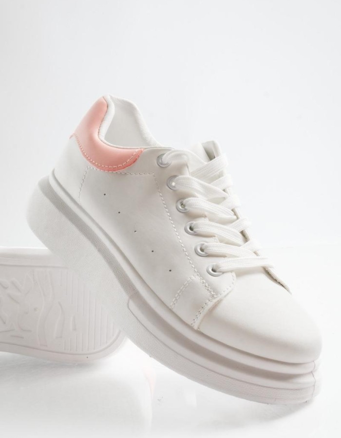 Δίσολα sneakers λευκά με ροζ λεπτομέρεια στη φτέρνα ΑΣΠΡΟ/ΡΟΖ
