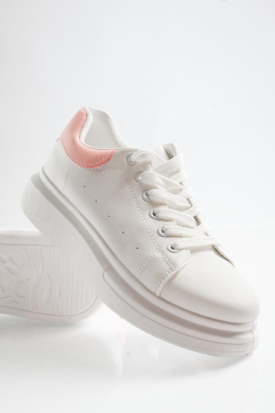 Δίσολα sneakers λευκά με ροζ λεπτομέρεια στη φτέρνα ΑΣΠΡΟ/ΡΟΖ