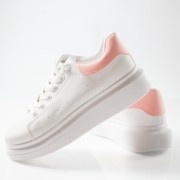 Δίσολα sneakers λευκά με ροζ λεπτομέρεια στη φτέρνα ΑΣΠΡΟ/ΡΟΖ
