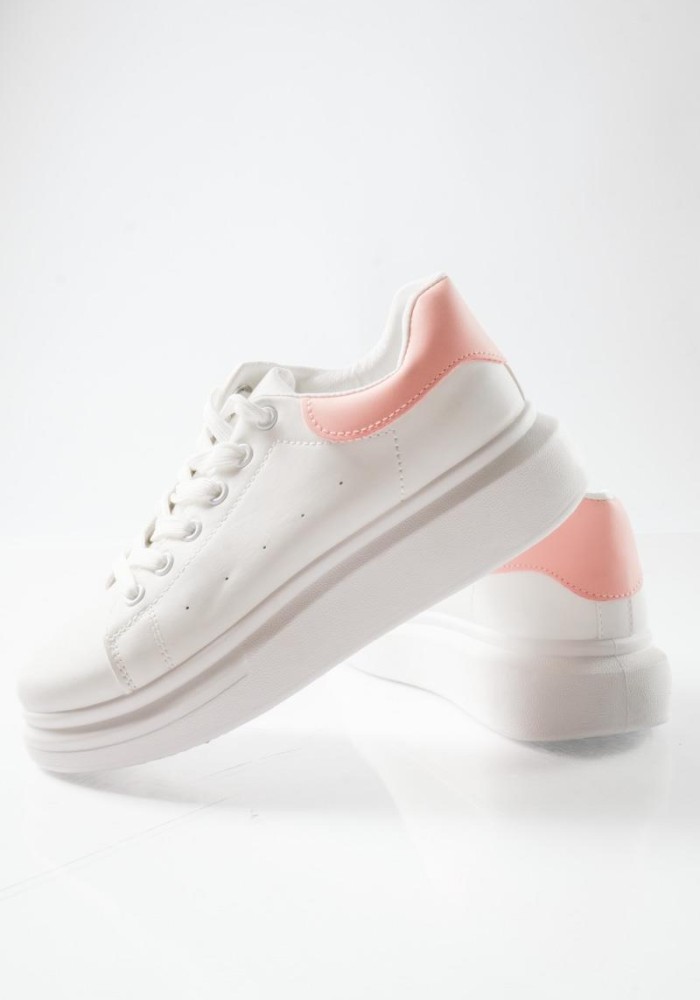 Δίσολα sneakers λευκά με ροζ λεπτομέρεια στη φτέρνα ΑΣΠΡΟ/ΡΟΖ