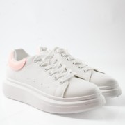 Δίσολα sneakers λευκά με ροζ λεπτομέρεια στη φτέρνα ΑΣΠΡΟ/ΡΟΖ