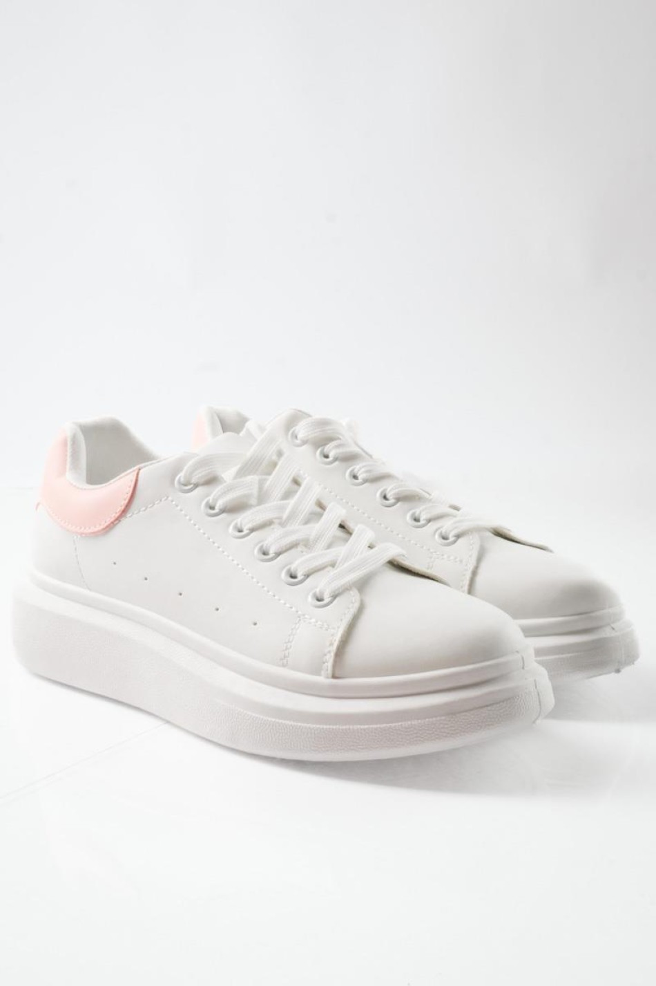 Δίσολα sneakers λευκά με ροζ λεπτομέρεια στη φτέρνα ΑΣΠΡΟ/ΡΟΖ