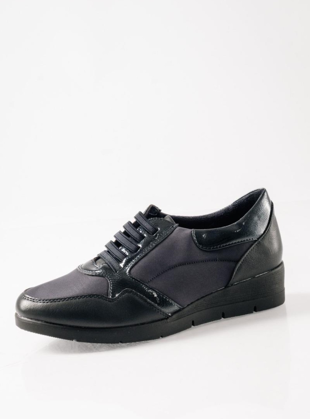 Casual sneakers με ελαστικά κορδόνια και γυαλιστερή λεπτομέρεια ΜΠΛΕ Casual sneakers με ελαστικά κορδόνια και γυαλιστερή λεπτομέρεια ΜΠΛΕ
