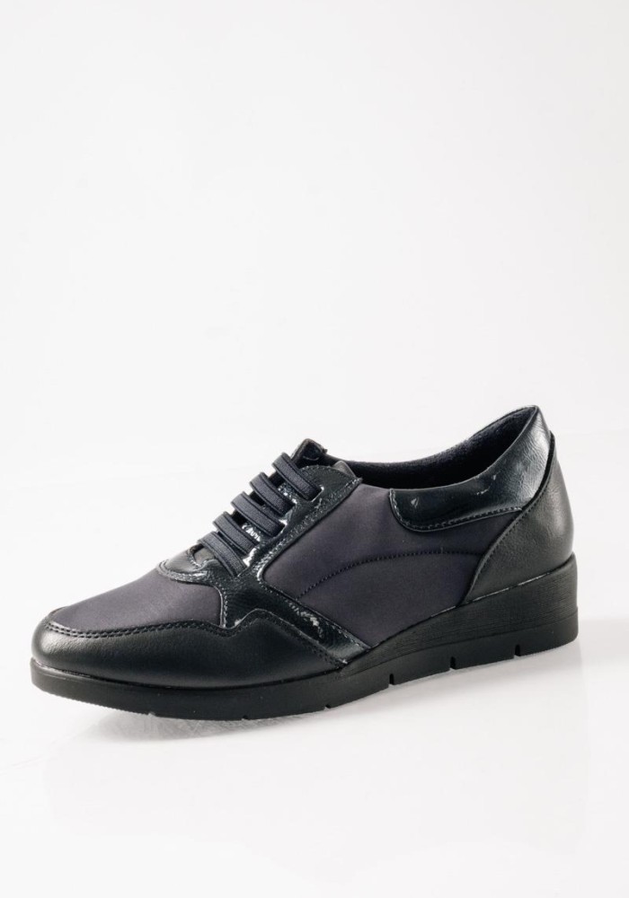 Casual sneakers με ελαστικά κορδόνια και γυαλιστερή λεπτομέρεια ΜΠΛΕ