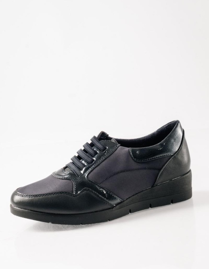 Casual sneakers με ελαστικά κορδόνια και γυαλιστερή λεπτομέρεια ΜΠΛΕ