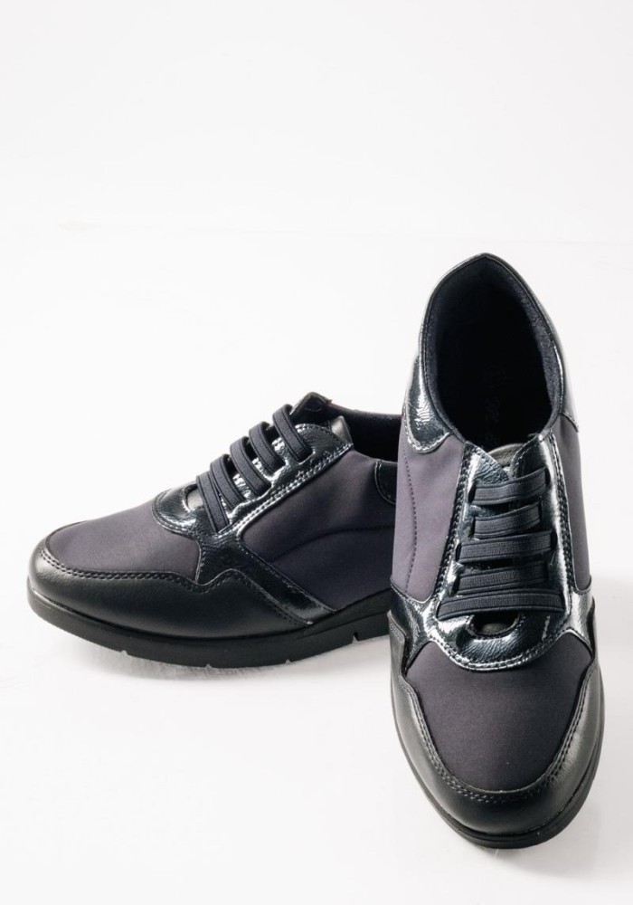 Casual sneakers με ελαστικά κορδόνια και γυαλιστερή λεπτομέρεια ΜΠΛΕ