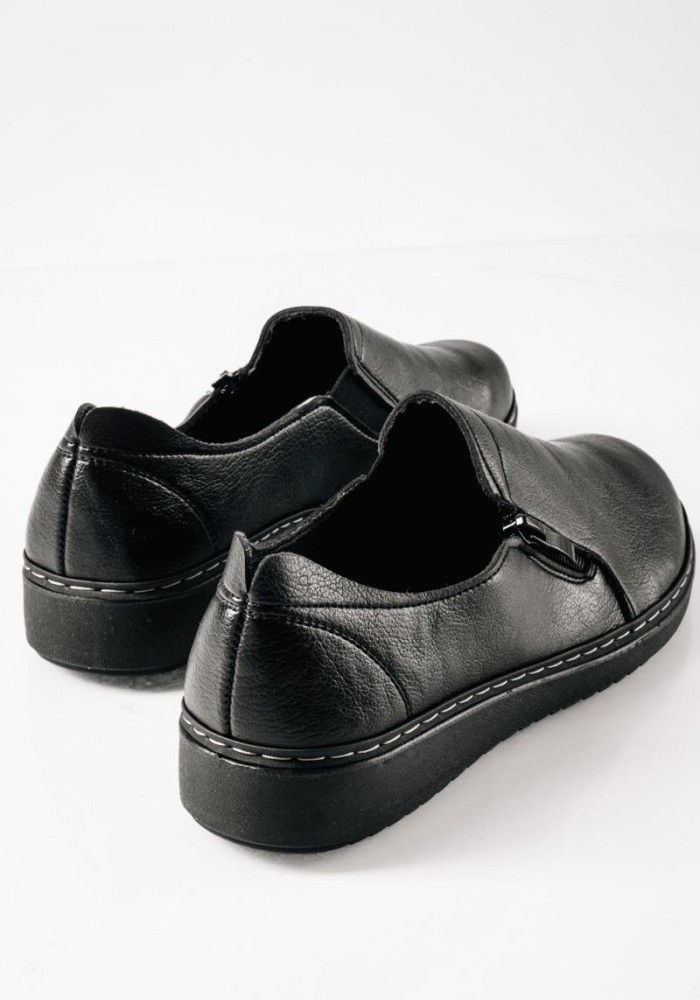 Slip-On γυναικεία ανατομικά παπούτσια με πλαϊνό φερμουάρ ΜΑΥΡΟ