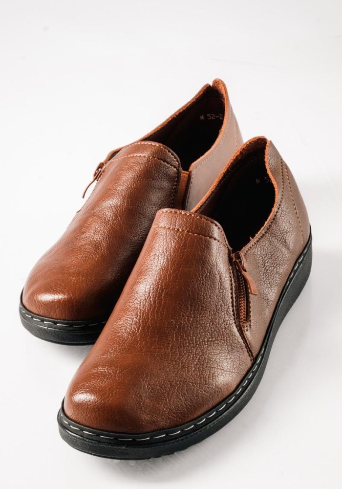 Slip-On γυναικεία ανατομικά παπούτσια με πλαϊνό φερμουάρ ΚΑΦΕ