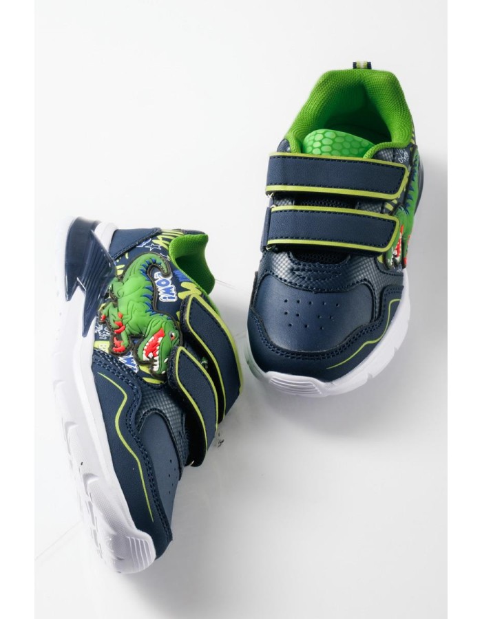 Sneaker για αγόρια με διπλό velcro και σχέδιο δεινόσαυρο ΜΠΛΕ