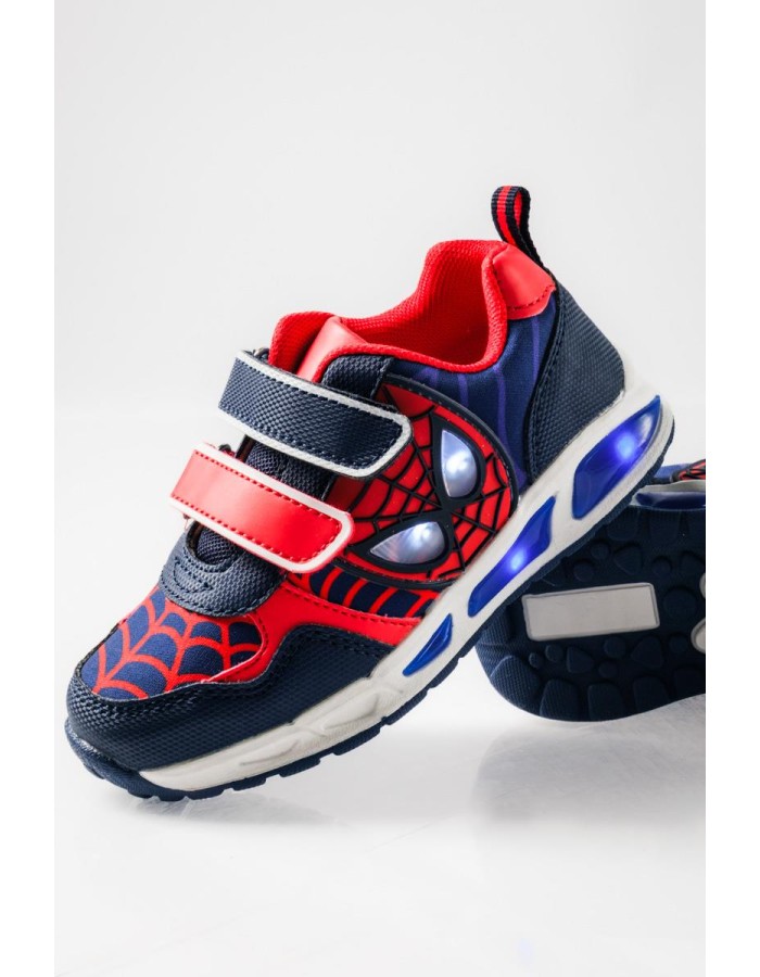 Sneakers για αγόρια με διπλό velcro και φωτάκια στη σόλα ΜΠΛΕ