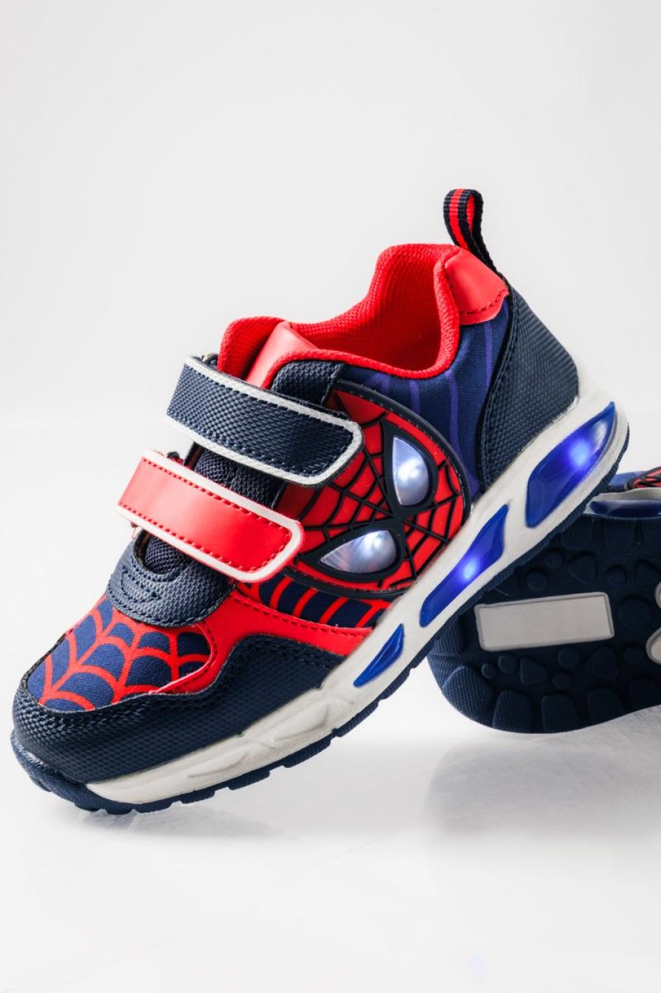 Sneakers για αγόρια με διπλό velcro και φωτάκια στη σόλα ΜΠΛΕ
