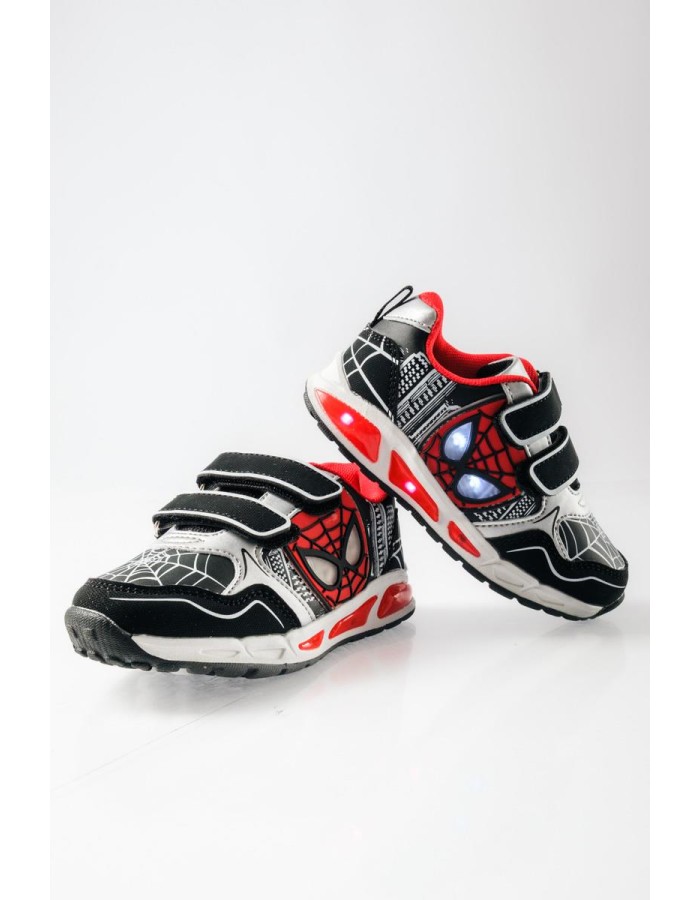 Sneakers για αγόρια με διπλό velcro και φωτάκια στη σόλα ΜΑΥΡΟ