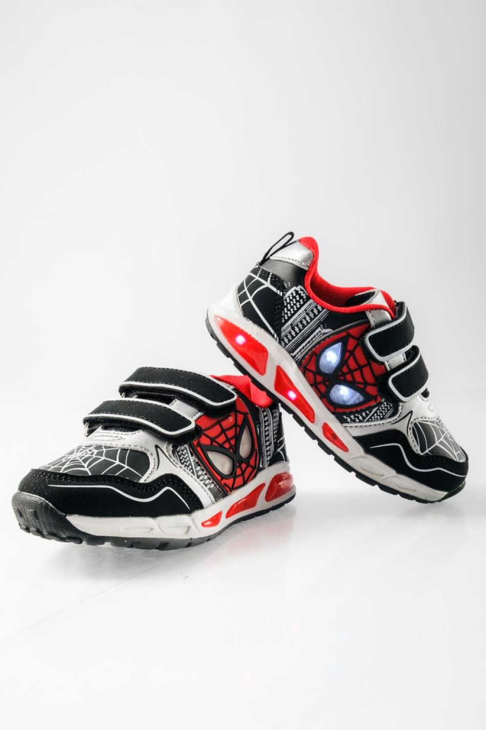 Sneakers για αγόρια με διπλό velcro και φωτάκια στη σόλα ΜΑΥΡΟ