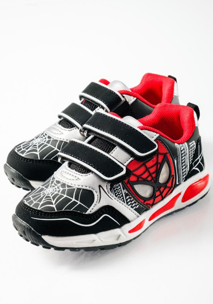 Sneakers για αγόρια με διπλό velcro και φωτάκια στη σόλα ΜΑΥΡΟ