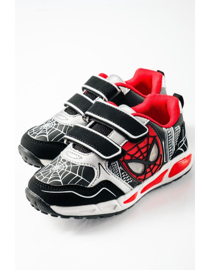 Sneakers για αγόρια με διπλό velcro και φωτάκια στη σόλα ΜΑΥΡΟ
