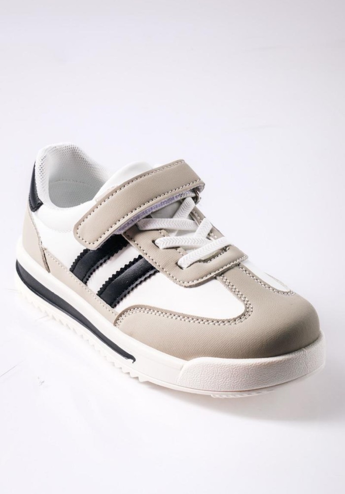 Sneakers για αγόρια με velcro και διπλή ρίγα στο πλάι ΑΣΠΡΟ/ΓΚ