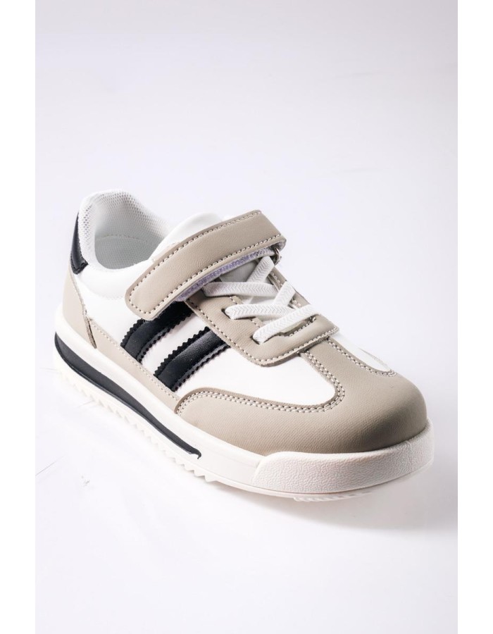 Sneakers για αγόρια με velcro και διπλή ρίγα στο πλάι ΑΣΠΡΟ/ΓΚ