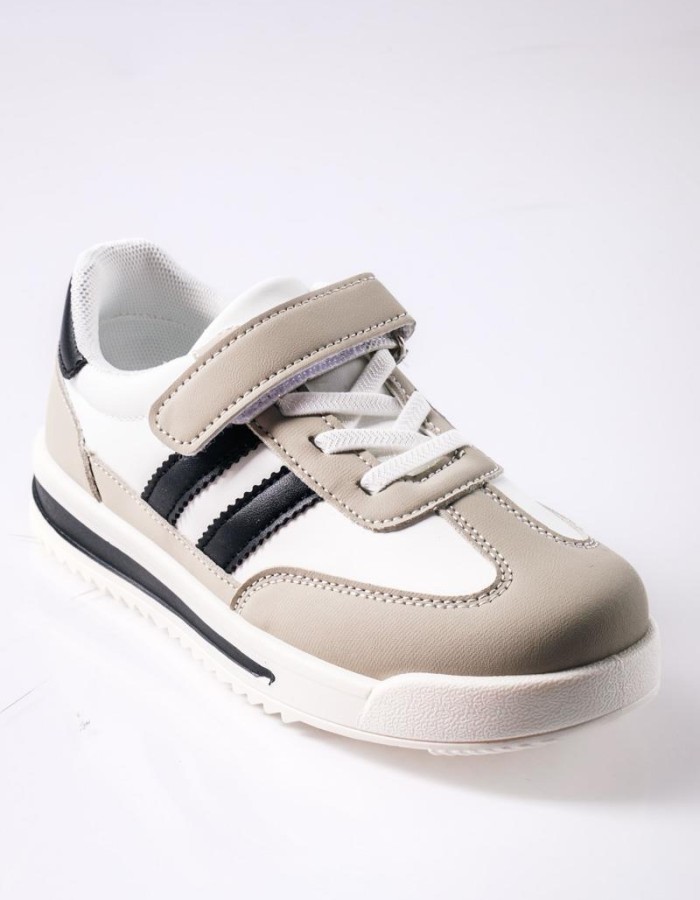 Sneakers για αγόρια με velcro και διπλή ρίγα στο πλάι ΑΣΠΡΟ/ΓΚ