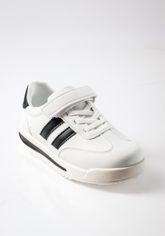 Sneakers για αγόρια με velcro και διπλή ρίγα στο πλάι ΑΣΠΡΟ/ΜΑΥΡΟ