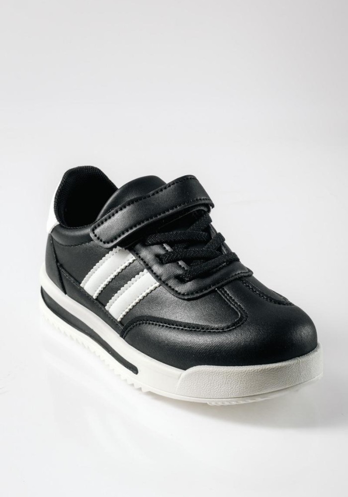 Sneakers για αγόρια με velcro και διπλή ρίγα στο πλάι ΜΑΥΡΟ
