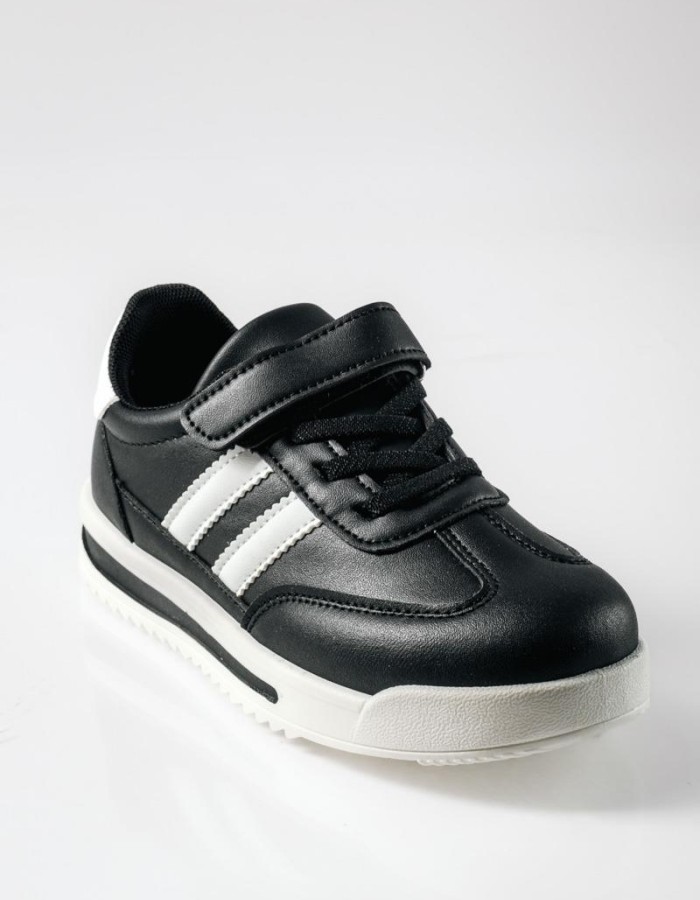 Sneakers για αγόρια με velcro και διπλή ρίγα στο πλάι ΜΑΥΡΟ