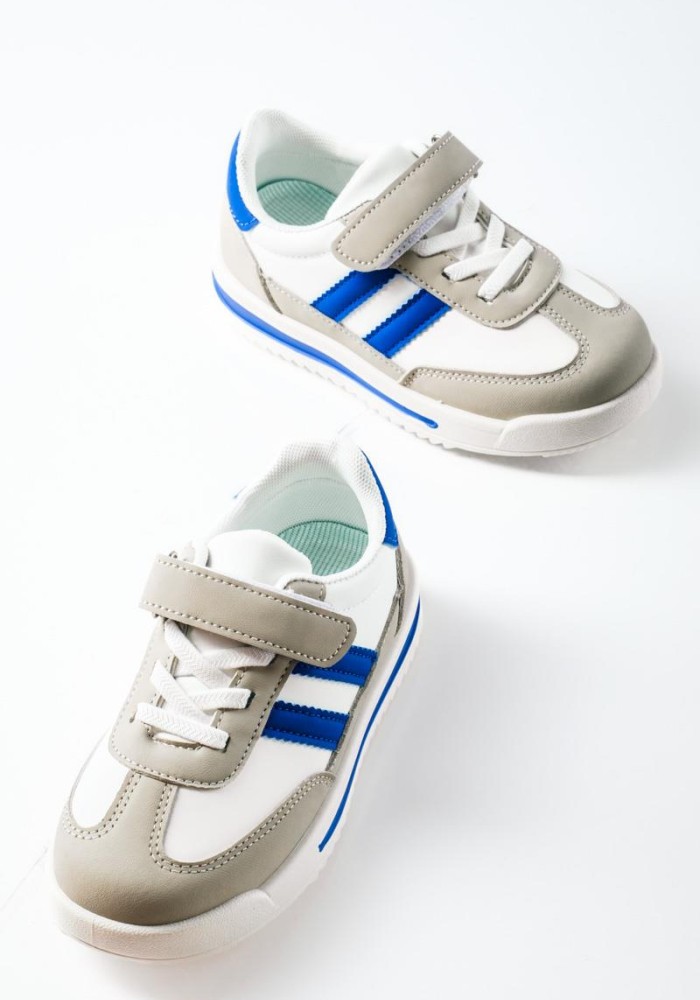 Sneakers για κορίτσια με velcro και ελαστικά κορδόνια ΑΣΠΡΟ/ΜΠΛΕ