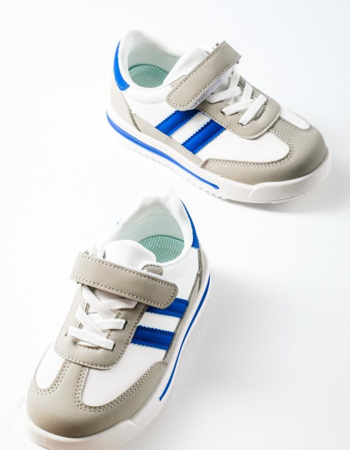 Sneakers για αγόρια με velcro και ελαστικά κορδόνια ΑΣΠΡΟ/ΜΠΛΕ