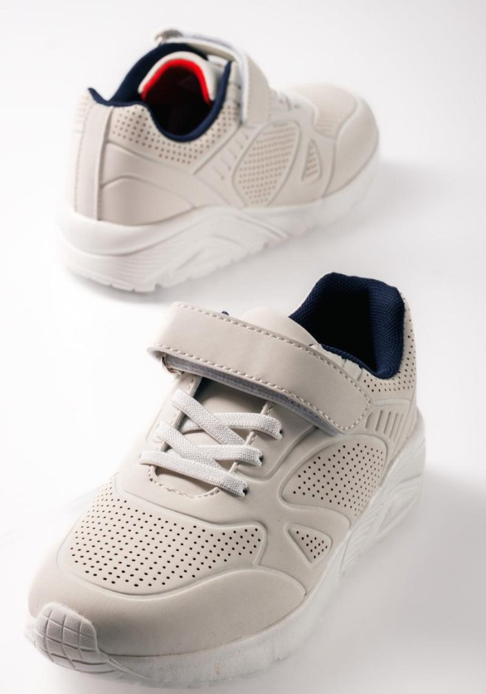 Sneakers για αγόρια με κούμπωμα velcro και ελαστικά κορδόνια ΑΣΠΡΟ/ΜΠΛΕ