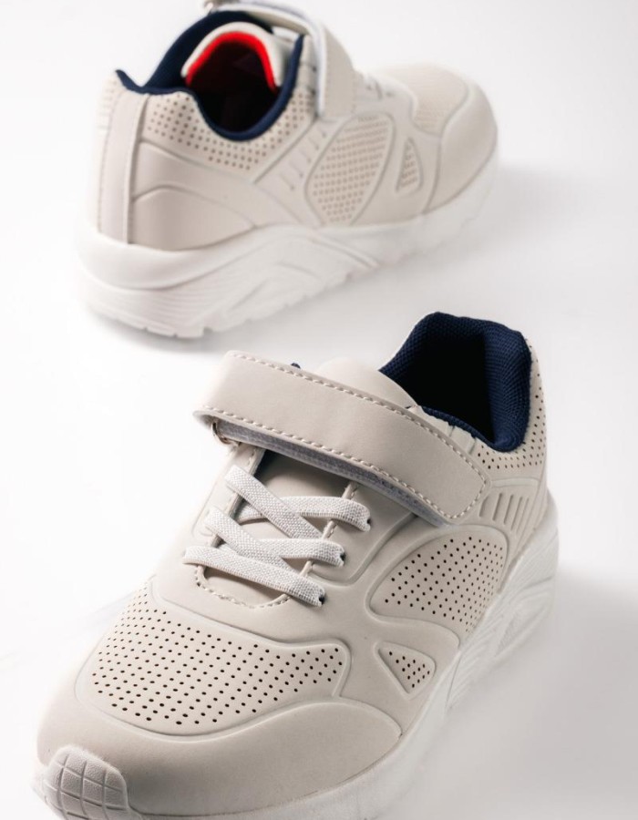 Sneakers για αγόρια με κούμπωμα velcro και ελαστικά κορδόνια ΑΣΠΡΟ/ΜΠΛΕ