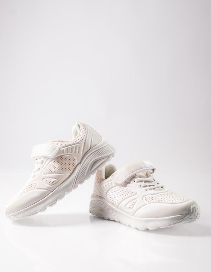 Sneakers για κορίτσια με κούμπωμα velcro και ελαστικά κορδόνια ΑΣΠΡΟ