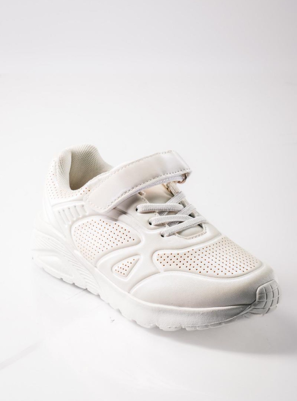 Sneakers για κορίτσια με κούμπωμα velcro και ελαστικά κορδόνια ΑΣΠΡΟ Sneakers για κορίτσια με κούμπωμα velcro και ελαστικά κορδόνια ΑΣΠΡΟ