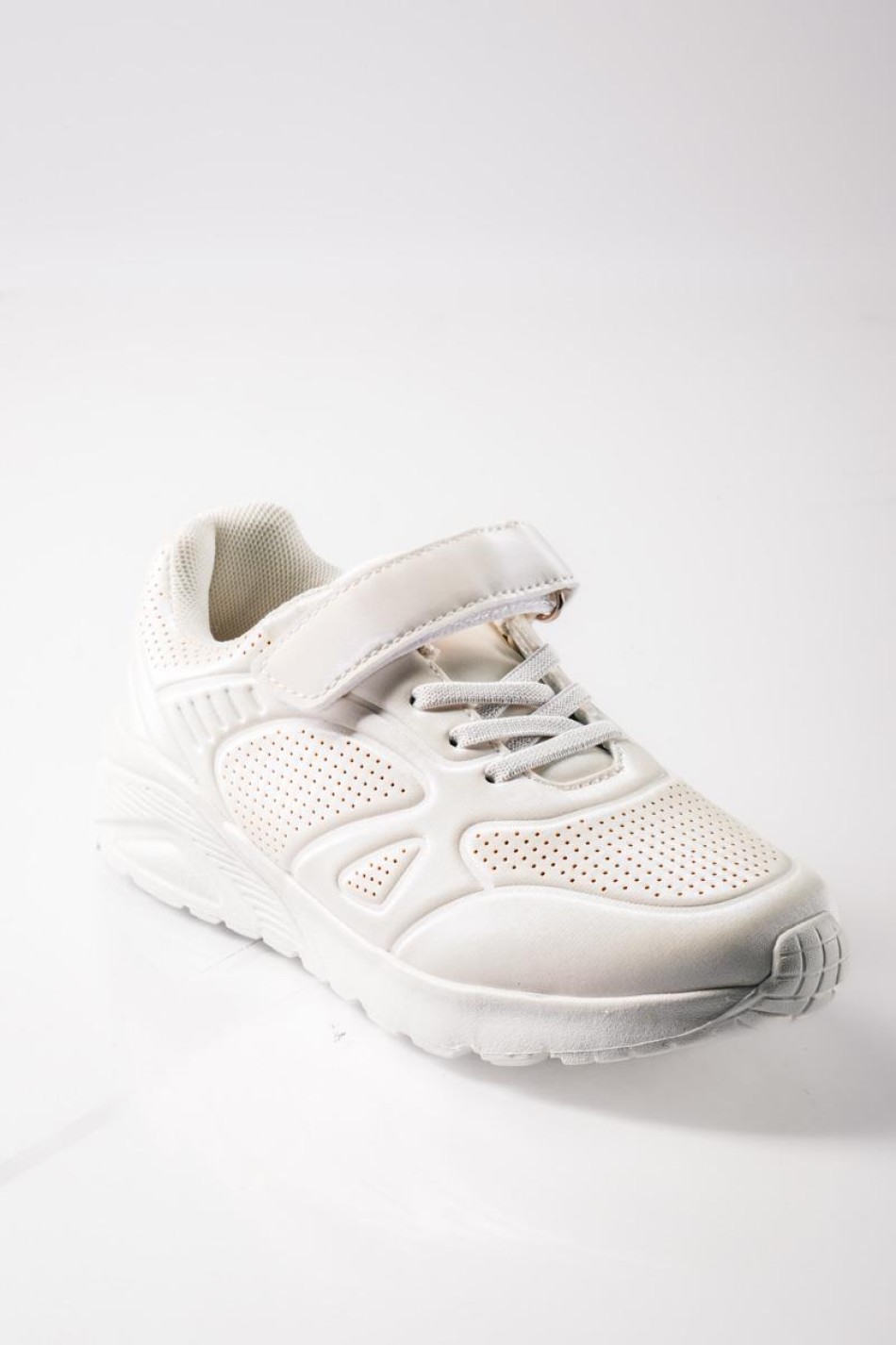 Sneakers για κορίτσια με κούμπωμα velcro και ελαστικά κορδόνια ΑΣΠΡΟ