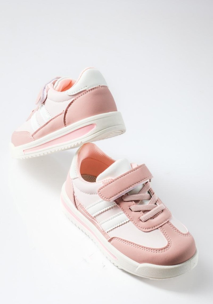 Sneakers για κορίτσια με velcro και ελαστικά κορδόνια ΡΟΖ